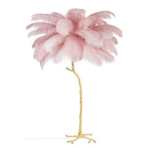 King Home Tiffany Állólámpa Rózsaszín Strucctoll Arany