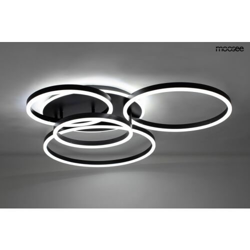 MOOSEE RINGS 5 LED Mennyezeti Lámpa, Fekete, Modern Design, 5 Gyűrű, Távirányító