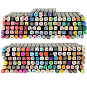 Set 204 markere duble WePro Store, profesionale, subtire si gros, cerneala pe baza de alcool, geanta de depozitare, Multicolore 140728483 - Маркер