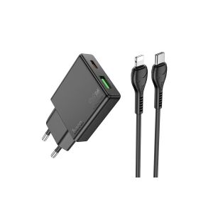 HOCO N38 DELGADO PD20W+QC3.0 ÎNCĂRCĂTOR DE REȚEA DUBĂ (USB - TIP-C) CU CABLU DE TIP C/LIGHTNING NEGRU 135906590 - Adaptoare de rețea