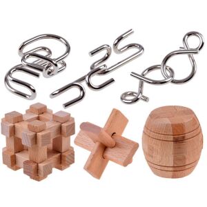 Fejtörő logisches Spiel ZA4441, 6er Puzzle-Set, Metall- und Holz-Denkspiele, Logikrätsel, Gehirnjogging, Rätsel für Erwachsene und Kinder, herausfordernde Rätsel, Spaß für alle Altersgruppen - Logikspiele