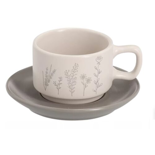 Zestaw do espresso Zeller 8-częściowy, kamionka, 6,3x4,6 cm, 70 ml, wielokolorowy, filiżanka i spodek z wzorem kwiatowym