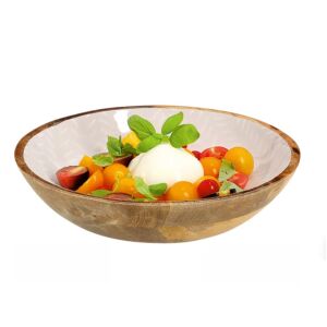 Zeller miska do serwowania z drewna mango, biały i niebieski wzór, 25x5 cm, do sałatki, owoców, przekąsek - Miska