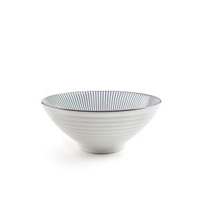 Ibili Ramen Schüssel, weißes Porzellan mit blauen Streifen, 21x8,5cm, 1,15l - Schalen