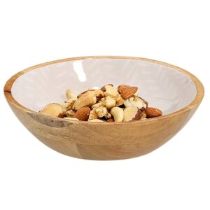 Zeller Servierschüssel aus Mangoholz, weiß mit Muster, 20x6 cm, braun/beige - Servierschalen