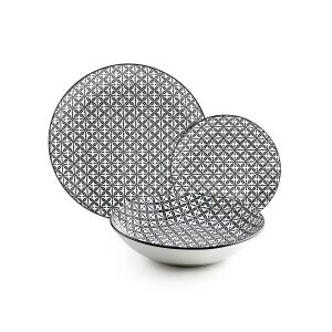 Set de servire Ibili Bavaria din porțelan, 12 piese, model alb-negru - Ibili