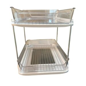 Zeller raft de depozitare cu 2 niveluri, alb/transparent, 33x21x23 cm, pentru organizarea bucătăriei sau băii - Rafturi de depozitare pentru bucătărie