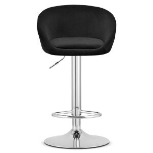 Черен бар стол от кадифе с хромирана основа, регулируема височина, функция за въртене, Mercaton East - Бар столове