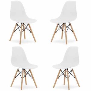 Set 4 Scaune Mercaton Acerenza, Stil Scandinav cu Picioare din Lemn de Fag, Cadru Metalic, Sezut PP, Maxim 100 Kg, 40 x 50 x 77 cm, Alb
