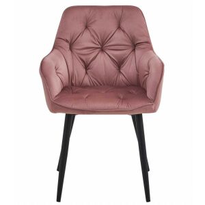 Fotel-stílusú szék, konyha/nappali, Mercaton, York, bársony, fém, rózsaszín és fekete, 56x62x83,5 cm, 56x62x83,5 cm
