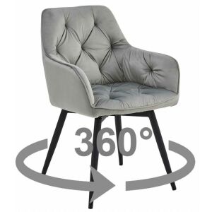 Fotel stílusú szék, konyha/nappali, Mercaton, York, forgó, bársony, fém, ezüstszürke és fekete, 56x61x84 cm, 56x61x84 cm