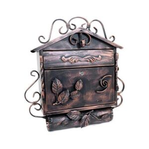 Postaláda, újságtartóval, kovácsolt elemek, réz, C4 formátum, 52.5x15.5x53 cm, Damech