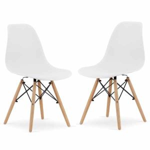 Комплект от 2 бели стола за трапезария с дървени крака, Mercaton Acerenza - Стол за хранене