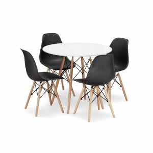 Szett kerek skandináv stílusú asztal + 4 db szék Osaka fekete, Mercaton, MDF és fa, 90x72 cm 128269318