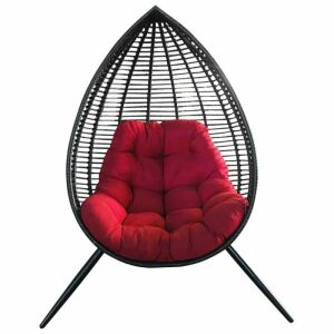 Висящ яйцевиден стол Canoona, черен и червен, с възглавница - Градински стол