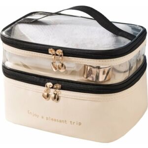 Kozmetikai zusammenklappbare cremefarbene Kosmetiktasche mit zwei Fächern für Reisen - Ecarla