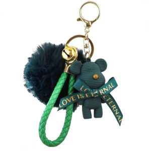 Grüner Schlüsselanhänger mit Flausch, Teddybär und Schleife „Love is Eternal“ – Schickes Accessoire für Schlüssel oder Tasche 128269613 - Ecarla