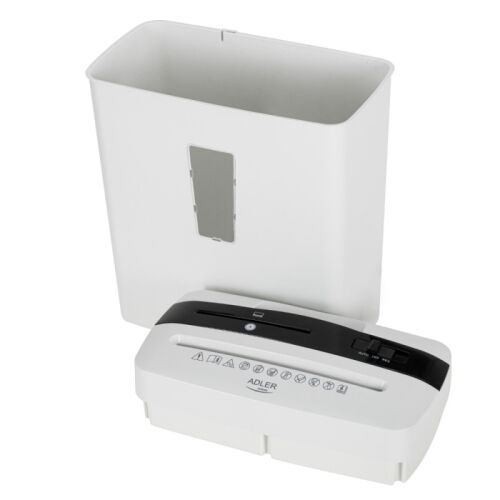 Adler AD 1037 iratmegsemmisítő, szétszerelve, a vágómechanizmus és a hulladéktartály látható