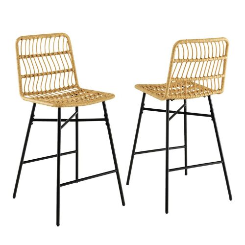 2 db Timeless Tools Polirattan bárszék fekete fémvázzal