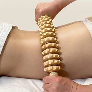 1 ks masážny valček na fasciu so 12 kolieskami, protišmykový, vyrobený z dreva na jogovú masáž 128271409 - Šport a voľný čas