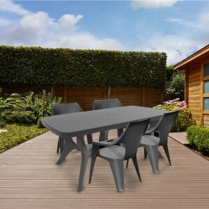 Balante 4+1 kerti bútor garnitúra, asztal és székek, fekete színben - Curver