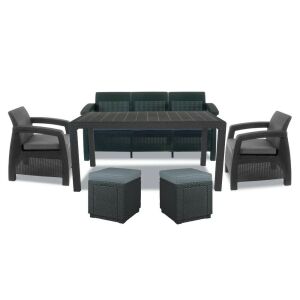 Corfu Love max duo cube kerti bútor szett, 3 személyes kanapé, 2 fotel, 2 puff, asztal - Kerti étkezőgarnitúra