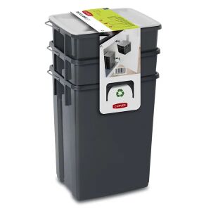 Curver 3-teiliges Recycling-Set mit Deckeln, 2 x 10L und 1 x 6L, grau - Mülleimer