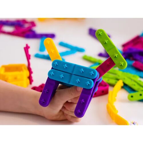 Hajlítható pálcikás építőkocka készlet, 100 db, 6 élénk szín, 7,6 cm