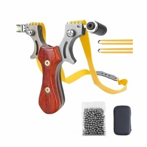 Kovový prak s laserom a kovovými guličkami 10 mm, 12 cm, boloboc, drevená rukoväť, hnedá, vrátane púzdra 128278168 - Poľovníctvo