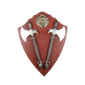 Set aus zwei Dekoäxten auf Holzständer, Wandpaneel, 55 cm, burgunderrot 128278528 - Ziergegenstände