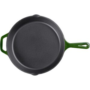 Liatinová panvica Navaris s dlhým držadlom, 30 cm, tmavozelená, pohľad zhora - Liatinové hrnce