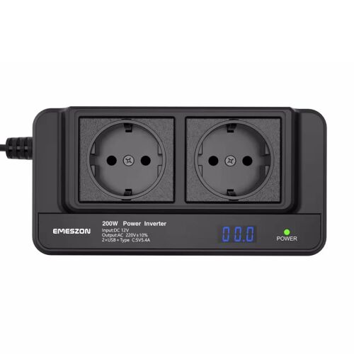 Automobilový invertor EMESZON® M8300-2 200W s 2 AC zásuvkami a 3 USB portami