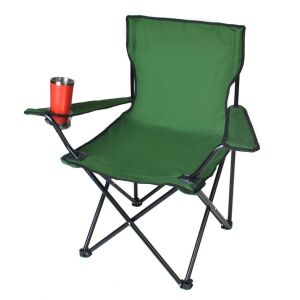 Zöld összecsukható kempingszék italtartóval és karfákkal, tökéletes horgászathoz, kempingezéshez vagy a kertben pihenéshez - Kényelmi eszköz