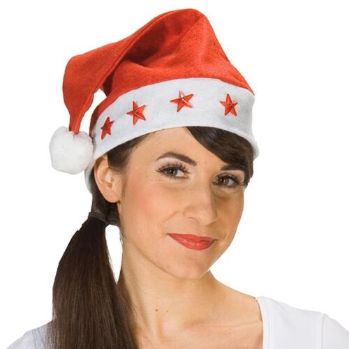 Univerzális méretű Mikulás sapka bojttal és világító csillagokkal légáteresztő filc anyagból - piros, fehér 128288394