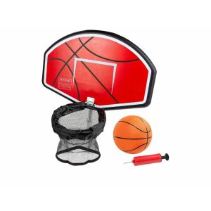 VirtuFit kosárlabda gyűrű trambulinhoz, piros-fekete, hálóval, kosárlabdával és pumpával - Kosárlabdázás