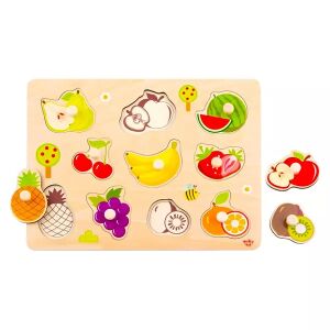Tooky Toys Gyümölcsös fa puzzle fogantyúkkal, 11 darabos, oktató játék kisgyermekeknek - Baba puzzle