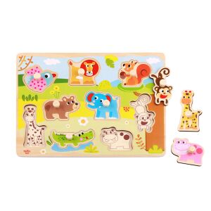 Tooky Toys Puzzle din lemn cu mânere Safari Animals, 10 piese - Puzzle pentru copii