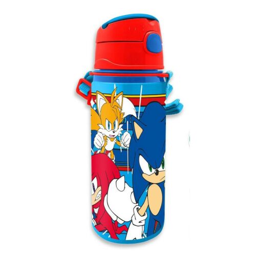 Алуминиева бутилка за вода Sonic the Hedgehog 600 ml с каишка за носене, с изображения на Sonic, Tails и Knuckles