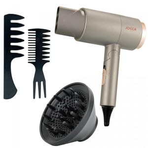 Jocca foldable compact hair dryer with comb, 2317 model, featuring a concentrator and diffuser nozzle - Jocca