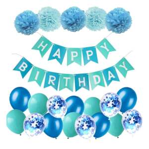 Születésnapi léggömb dekoráció - 21db készlet - türkiz 41539064 Party kellékek