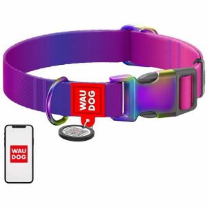 Nylon kutyanyakörv QR kóddal WAUDOG 15 mm széles, 25-35 cm hosszú lila (46529)