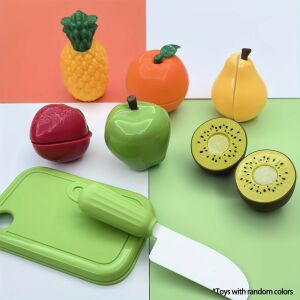 Set de 14 piese de mâncare de joacă pentru copii, include fructe precum măr, portocală, ananas, kiwi, pară și căpșuni, precum și o scândură de tăiat și un cuțit - Joacă alimente