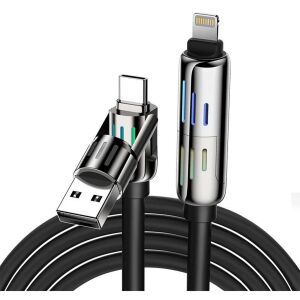 BlitzWolf BW-HDC6 4 az 1-ben USB-C/USB-A - USB-C/Lightning kábel, 1,2m, 240W, RGB fekete (BW-HDC6 Black) 128302192 - Adatkábel