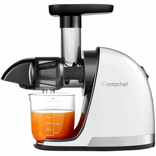AMZCHEF 1501-WT Lassú gyümölcscentrifuga, Fehér, Hidegpréses gyümölcscentrifuga gyümölcsökhöz és zöldségekhez, Könnyen tisztítható, Csendes üzemmód - Konyhai kisgép