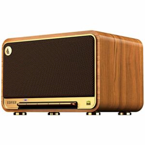 Edifier D32 barna hordozható Bluetooth hangszóró, fa dizájn, ferde nézet - Audio