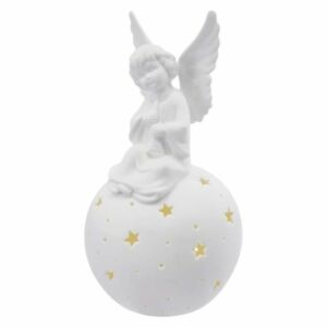 LED kerámia angyal, 29 cm, 2x AA, meleg fehér, időzítő (DCLW33)
