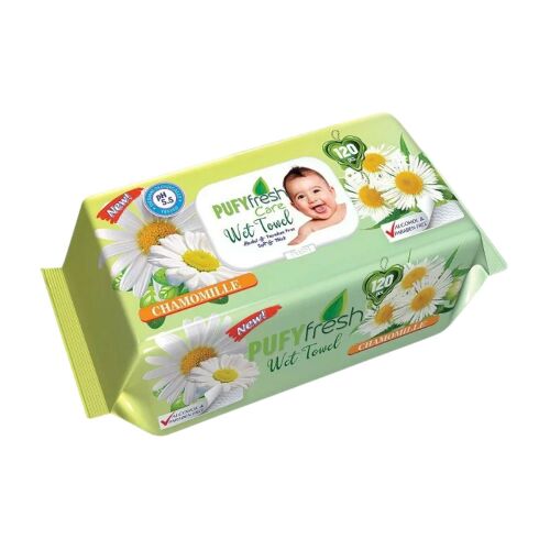 Pufy Fresh Care nedves törlőkendő kamilla, 120 db, baba törlőkendő - Pufy Fresh