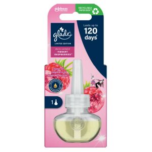 Glade Vibrant Raspberries elektromos légfrissítő utántöltő, 20ml, málna, barack és fás illattal - Glade