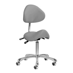 Scaun de salon Giovanni Grey 1004 cu spătar, Design ergonomic, Înălțime reglabilă, Tapiserie gri, Baza argintie - Scaune de salon, Set de unghii, Dispozitiv de îngrijire facială și Polizor de unghii