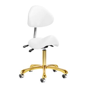 Krzesło salonowe Giovanni Whitw&Gold z oparciem, białe obicie, złota podstawa, regulowana wysokość, funkcja obrotowa, ergonomiczny design - Krzesło do salonu